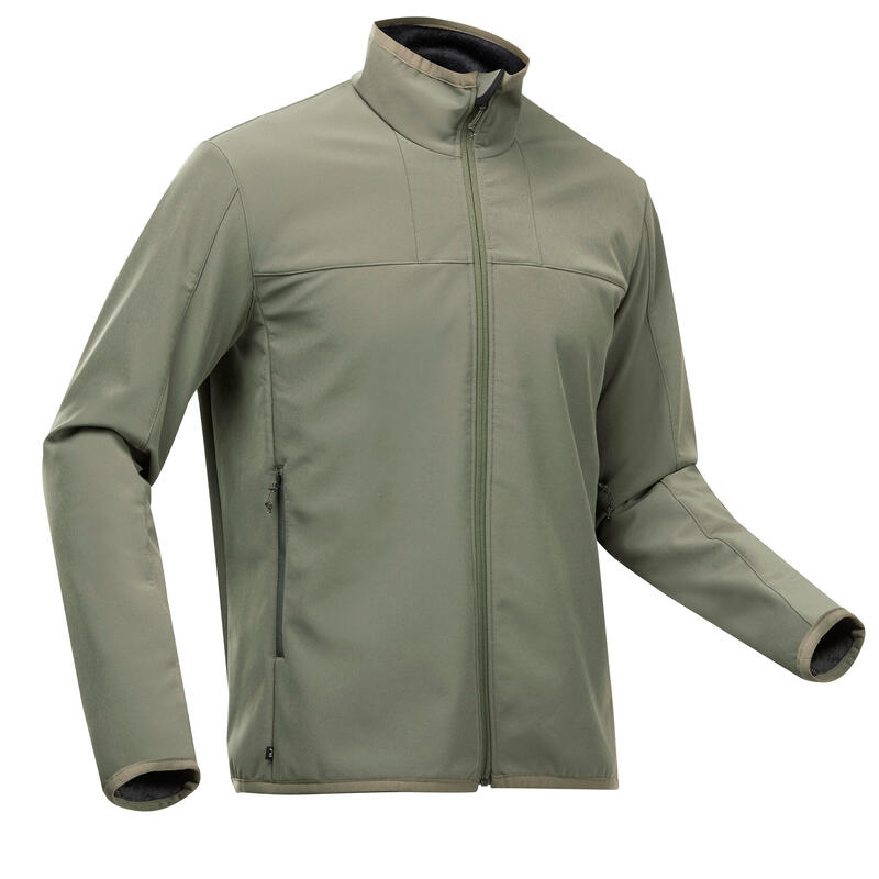 Winddichte en warme softshell jas voor heren MT100 WINDWARM kaki