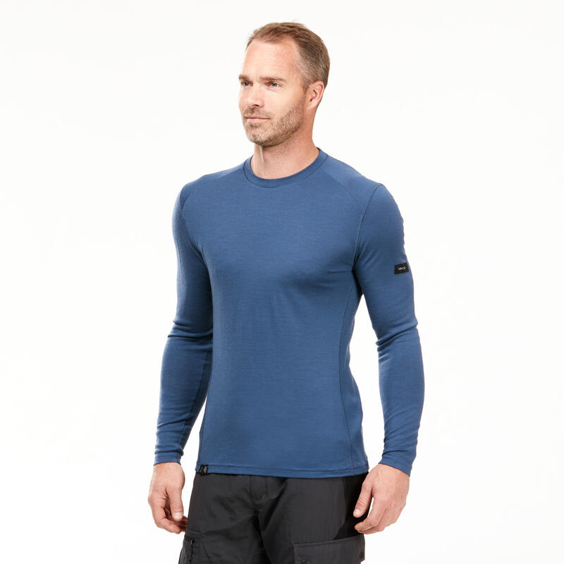 T-shirt lana merinos trekking uomo MT500 WOOL azzurra