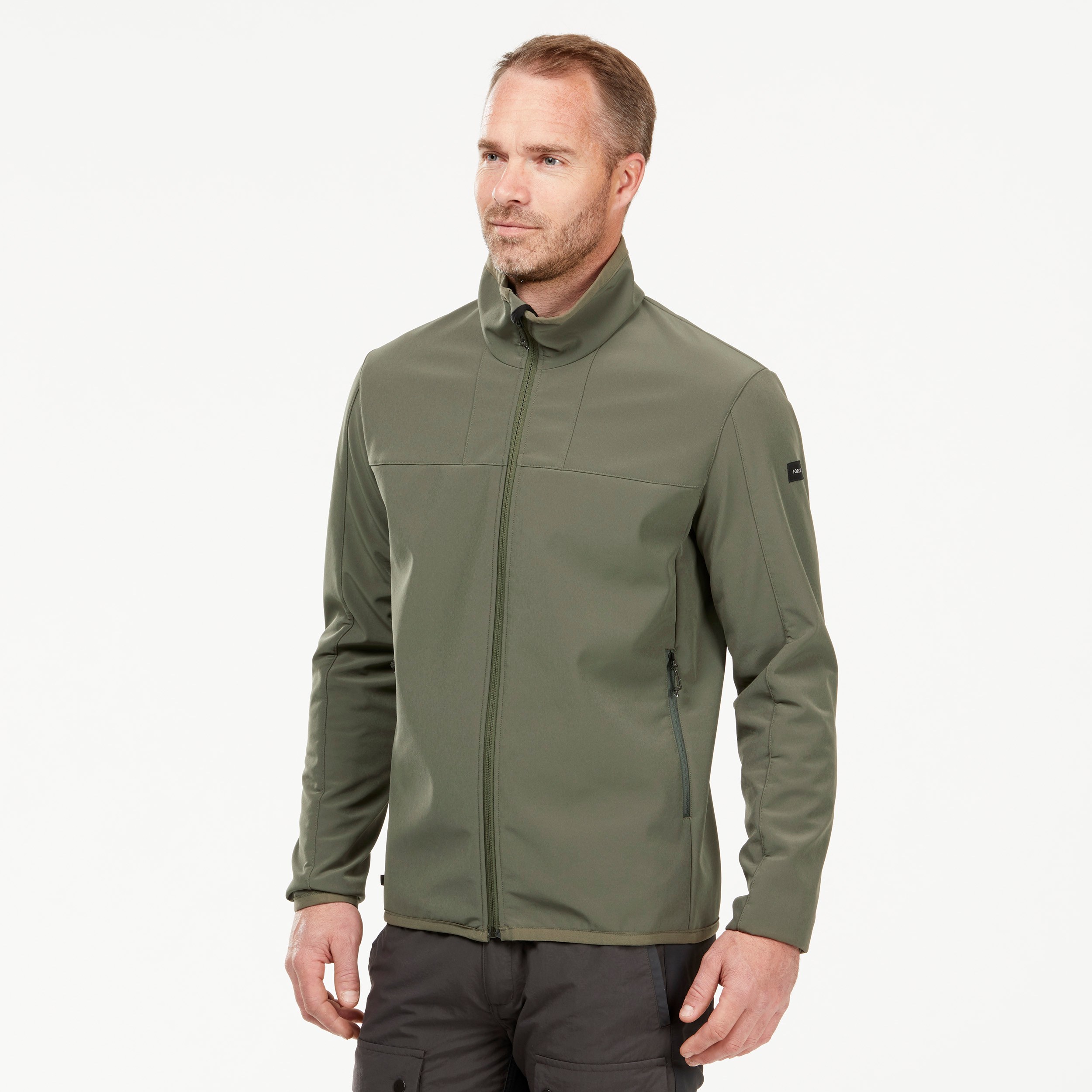 Veste de trek coupe-vent softshell homme mt100 khaki - Randonnée - Trek - FORCLAZ- Clubs - Entreprises - Collectivités - Associations