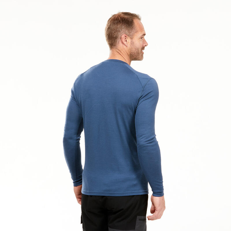 T-shirt lana merinos trekking uomo MT500 WOOL azzurra