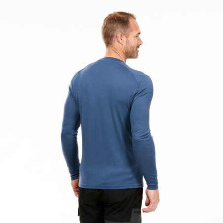Vyriški ilgarankoviai 100% merino vilnos marškinėliai „MT500“, mėlyni