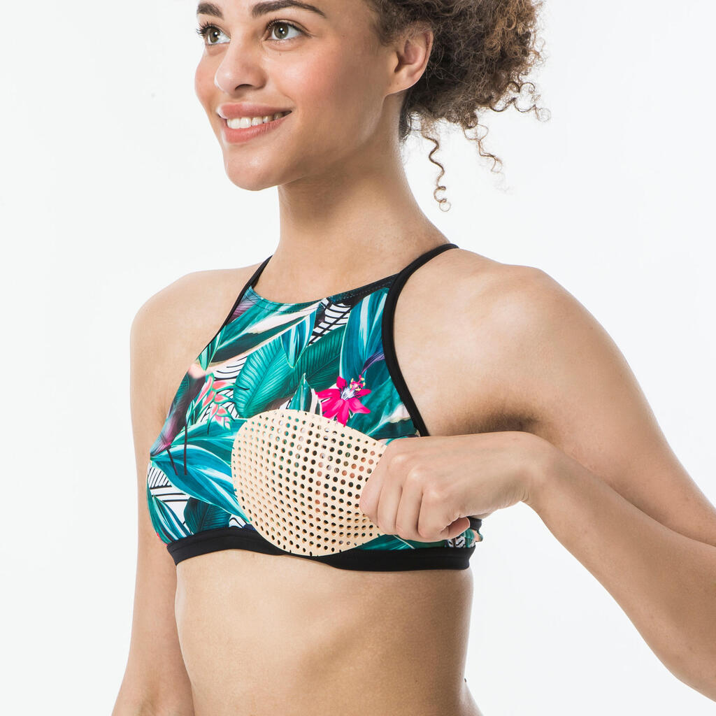 Women's ANDREA surfing crop top with open back - NAVY WHITE GREY