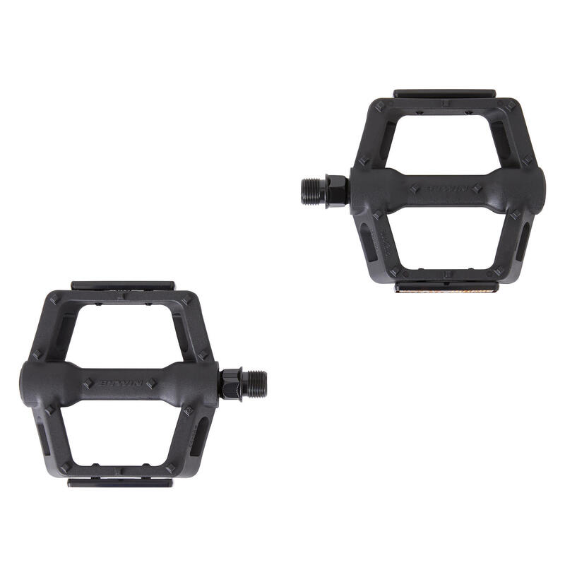 Pedales planos Rockrider 520 Grip negros con tacos de resina