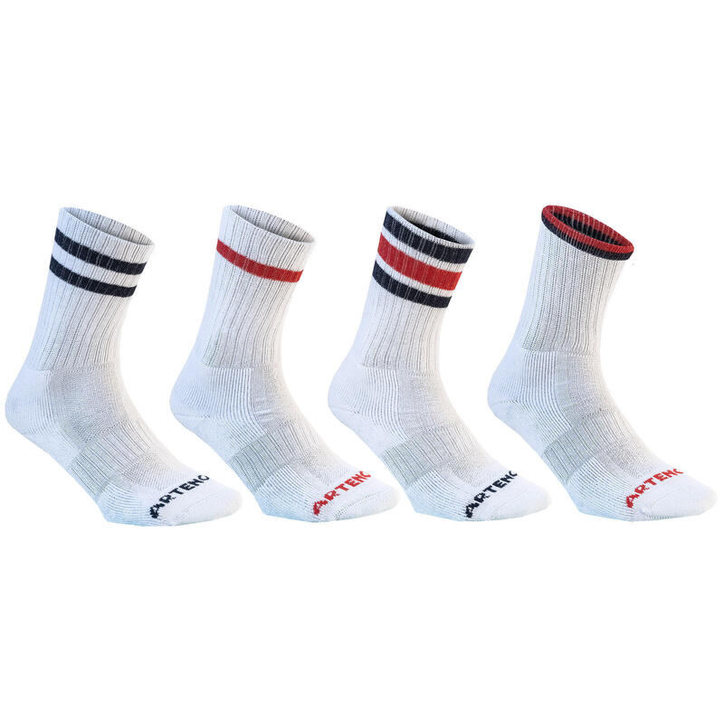 CHAUSSETTES DE SPORT HAUTES ARTENGO RS 500 BLANC ROUGE LOT DE 4