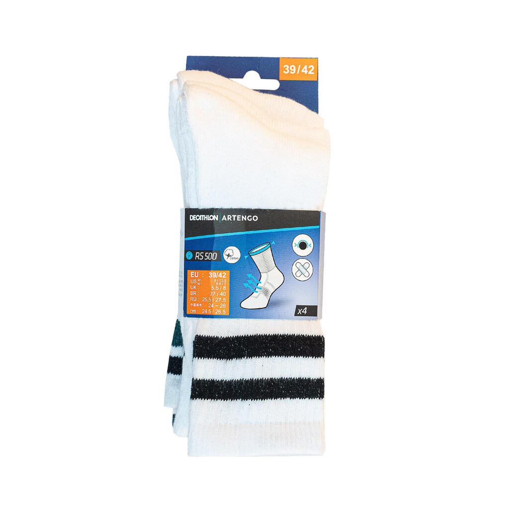 Tennissocken RS 500 High 4er-Pack weiss/grün