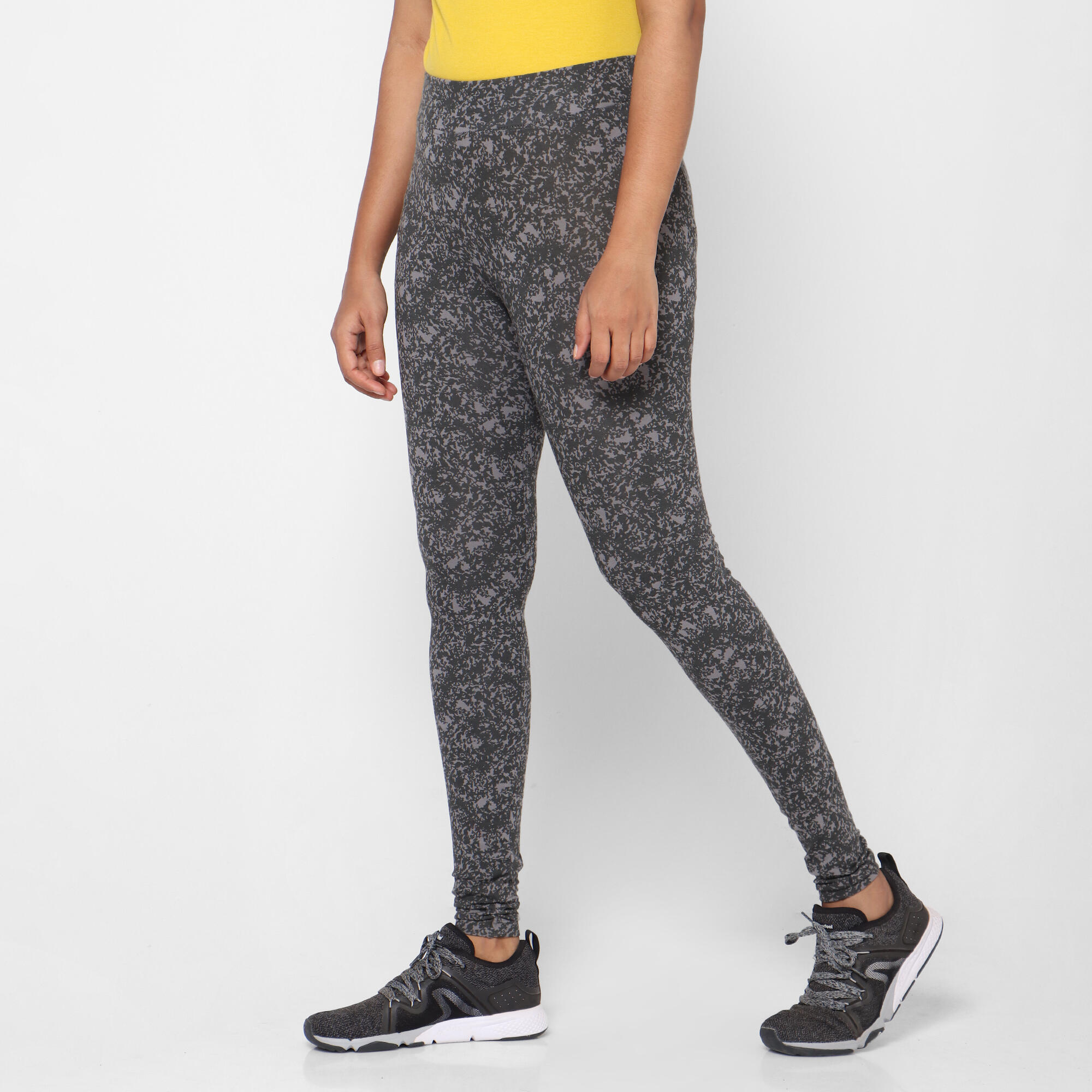 Women's Cotton Gym Legging 500 - Dark Grey Print