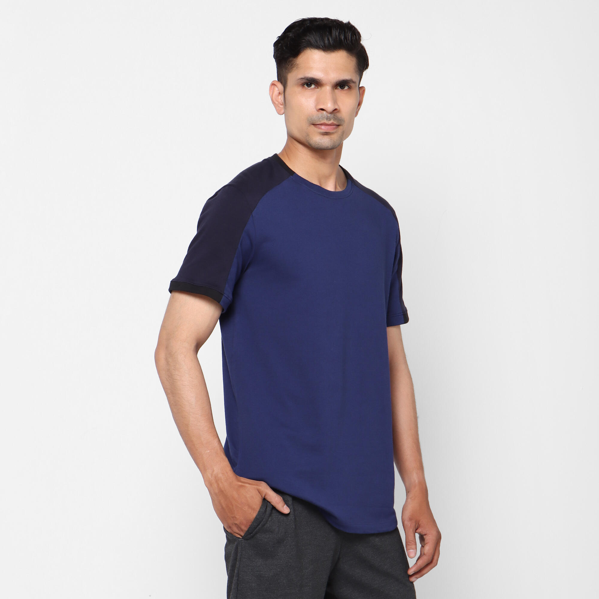 Men's Short-Sleeved Straight Crew Neck Cotton Fitness T-Shirt 520 - Cosmos Blue 9/13