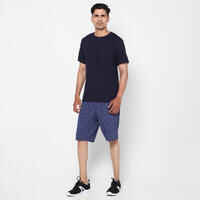 Men's Short-Sleeved Straight-Cut Crew Neck Cotton Fitness T-Shirt 500 Blue/Black