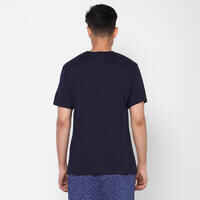 Men's Short-Sleeved Crew Neck Cotton Fitness T-Shirt 500 - Blue/Black