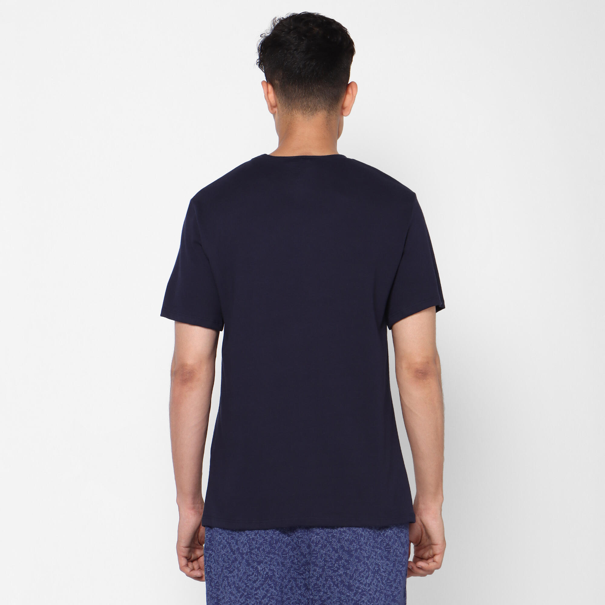 T-shirt de Ginástica e Pilates Decote Redondo em Algodão Homem 500 Azul/Preto 6/16