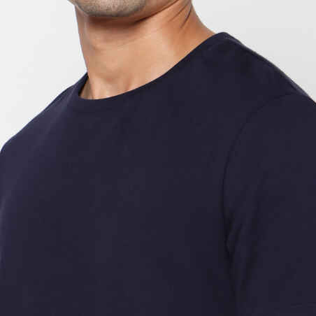 Camiseta fitness manga corta algodón extensible Hombre Domyos azul marino