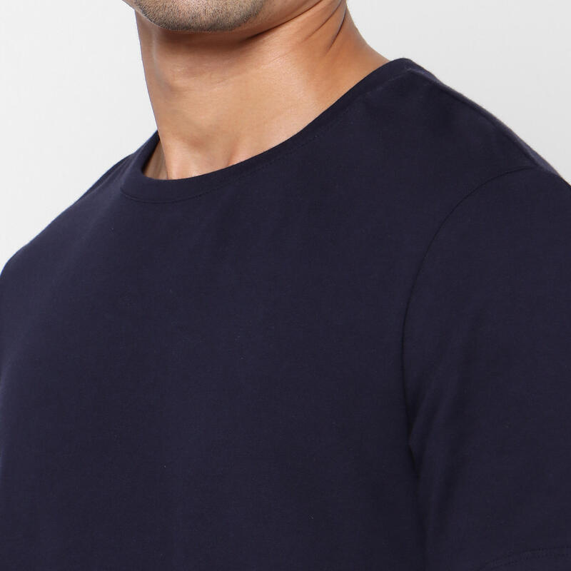 Pánské fitness tričko s krátkým rukávem 500 bavlněné modro-černé