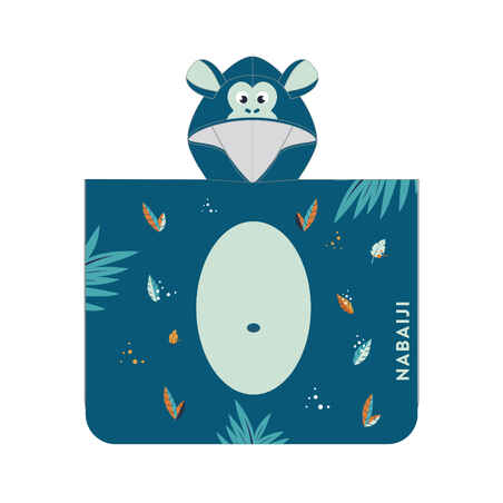 بونشو سباحة بغطاء رأس للأطفال - أزرق غامق ونقشة قرد