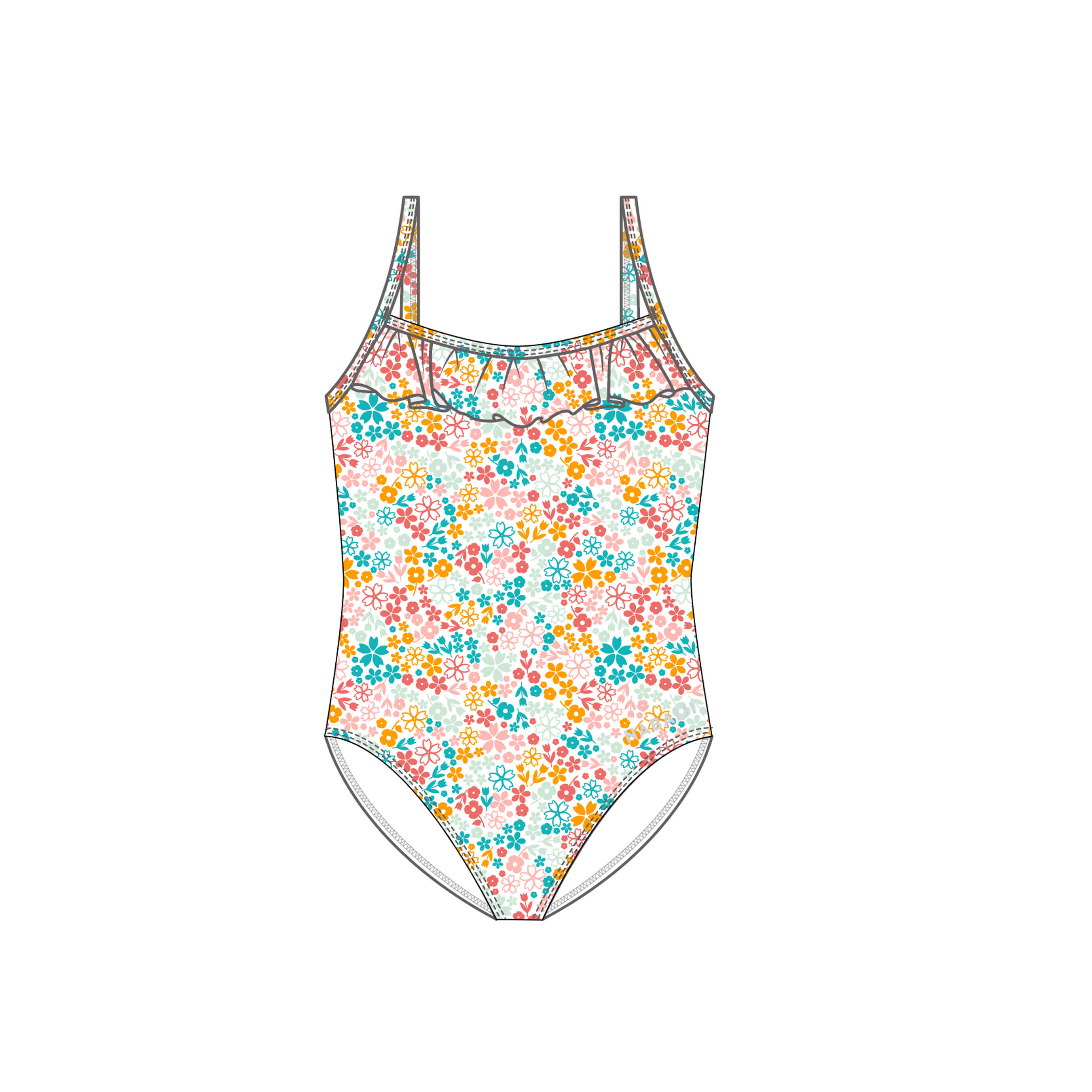 Traje de baño de natación con estampado y olanes para bebé y niña 9/16