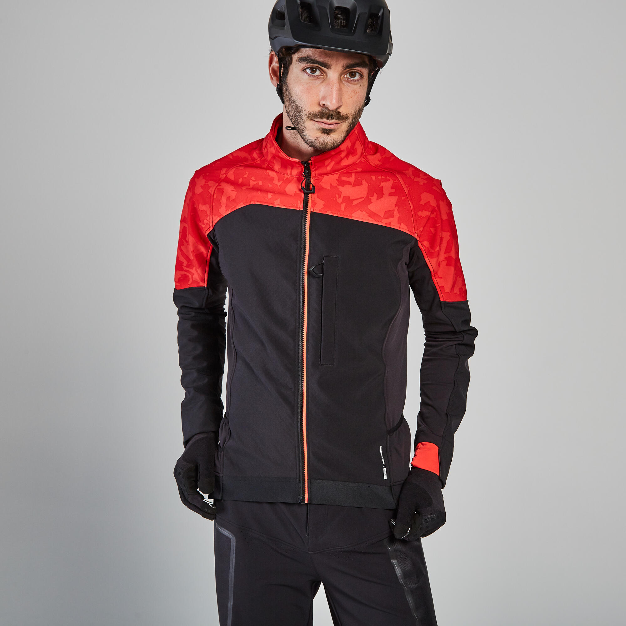 ROCKRIDER Men's Mountain Bike Touring Jacket ST 500 - Red/Black