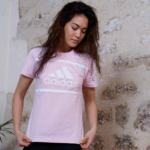 
      Women's Short-Sleeved Straight-Cut Crew Neck Cotton Fitness T-Shirt Tape Pack - Pink
  