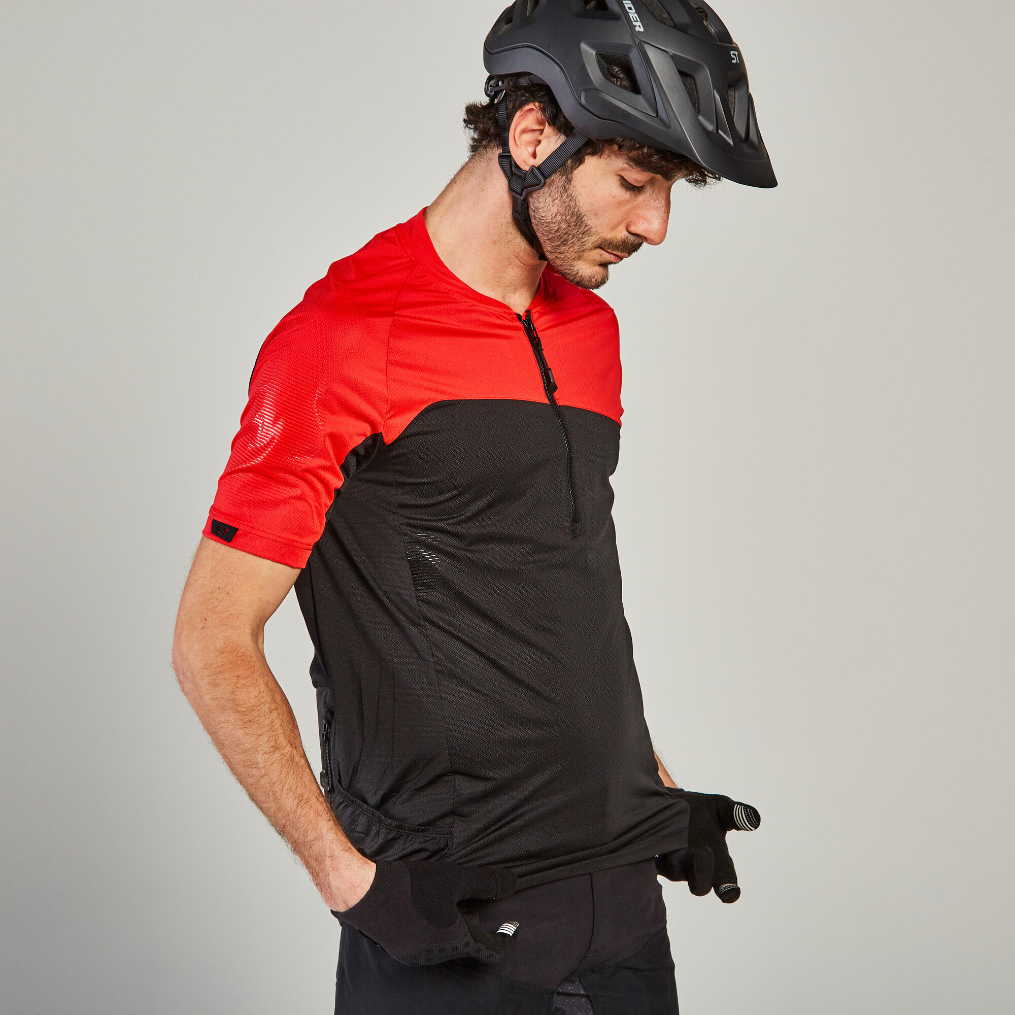 MAILLOT MANCHES COURTES VTT ST 500 NOIR ET ROUGE HOMME Decathlon