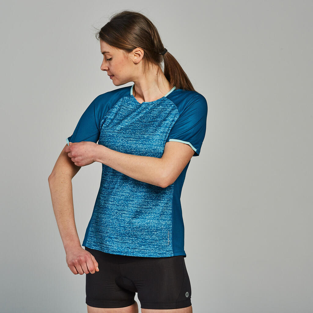 MAILLOT MANCHES COURTES VELO  VTT ST 100  FEMME TURQUOISE
