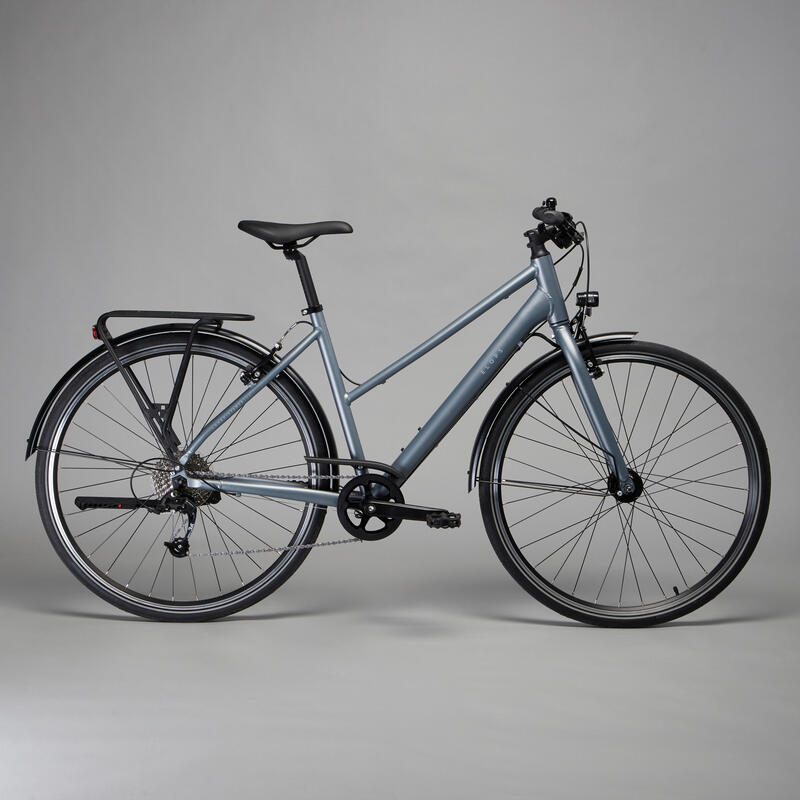 Bicicleta urbana larga distancia cuadro bajo monoplato Elops LD 500 gris