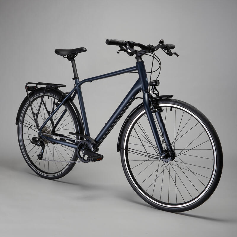 Bicicleta urbana larga distancia aluminio cuadro alto Elops 500 LD azul grisaceo