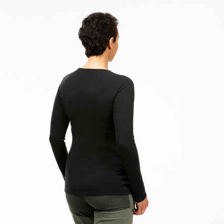 Moteriški ilgarankoviai merino vilnos marškinėliai „MT500“, juodi