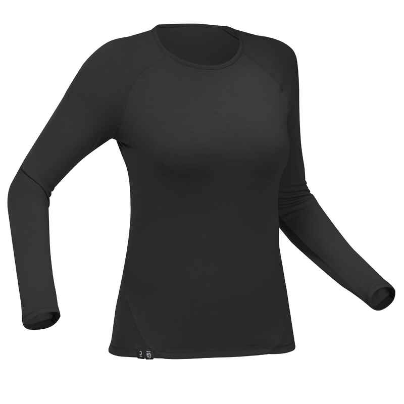Moteriški ilgarankoviai merino vilnos marškinėliai „MT500“, juodi