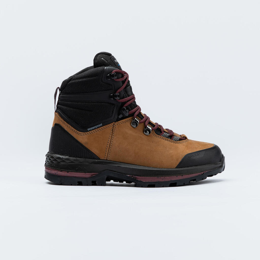 Botas de cuero impermeables de trekking para Mujer Forclaz MT100 café