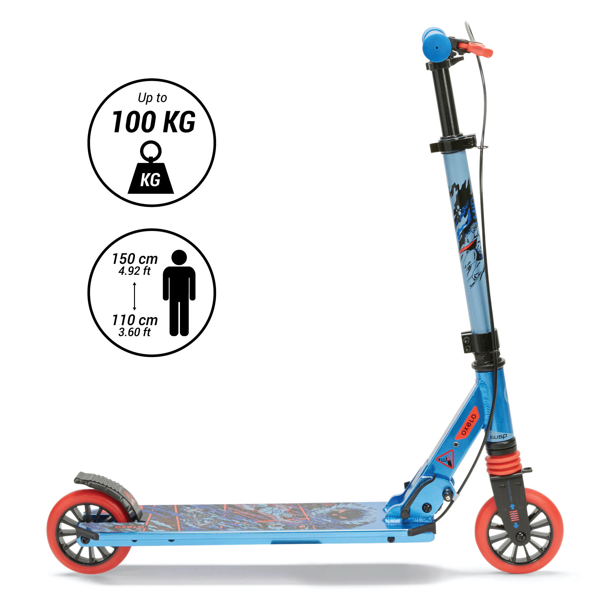 Scooter Tretroller Kinder Federung Lenkerbremse - Mid 5 blau 27/36