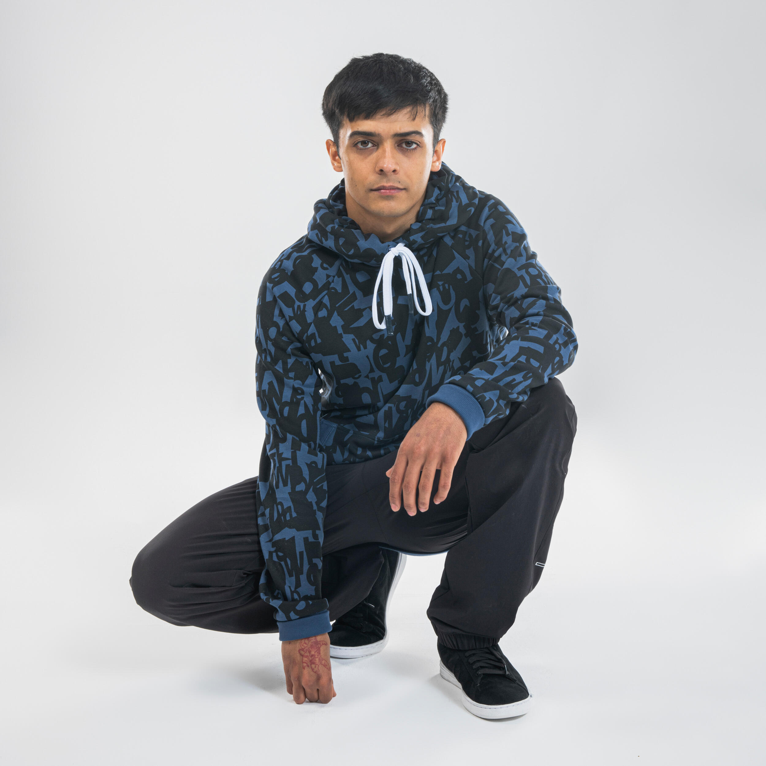 Blue and black urban dance print hoodie