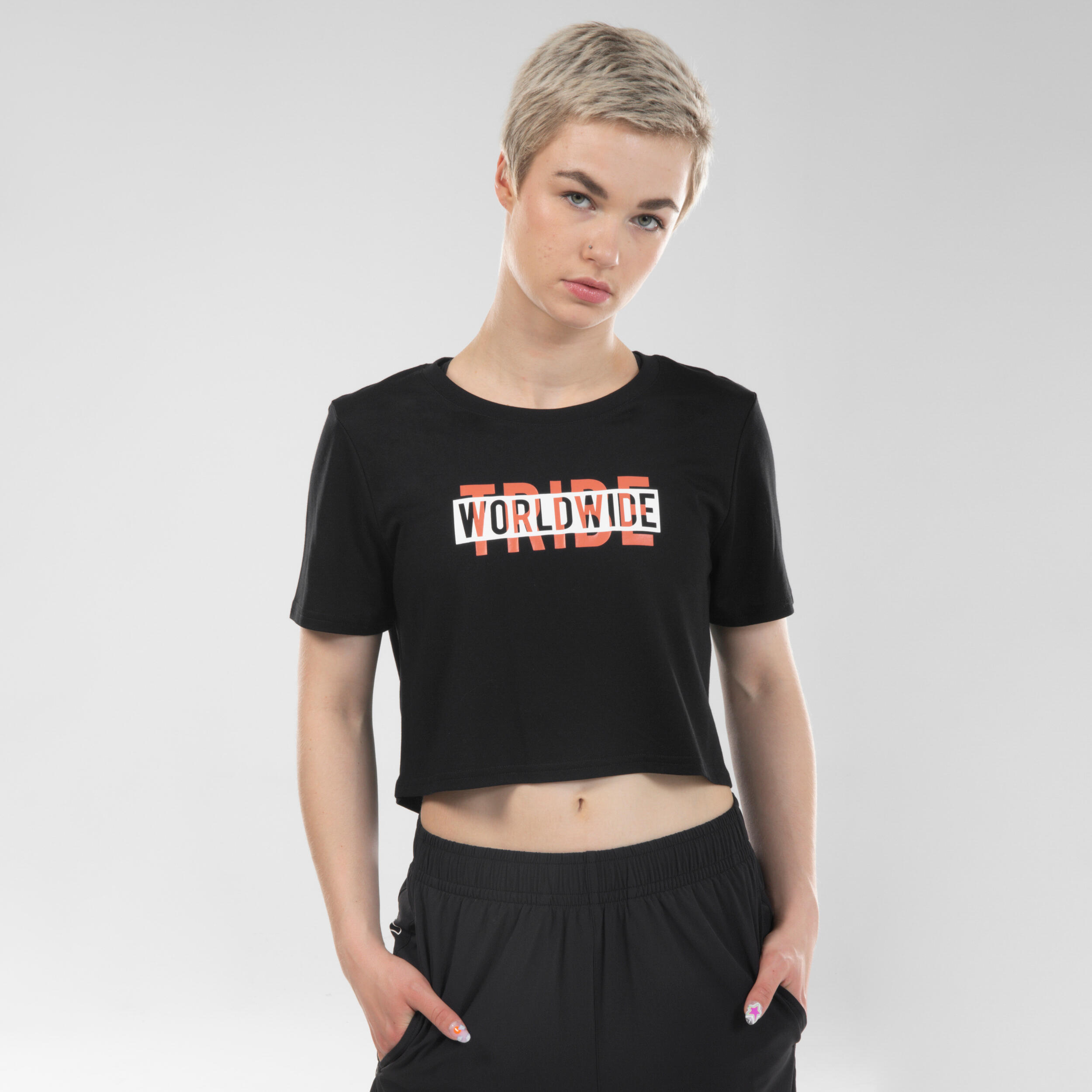 Maglietta donna nera urban dance crop top