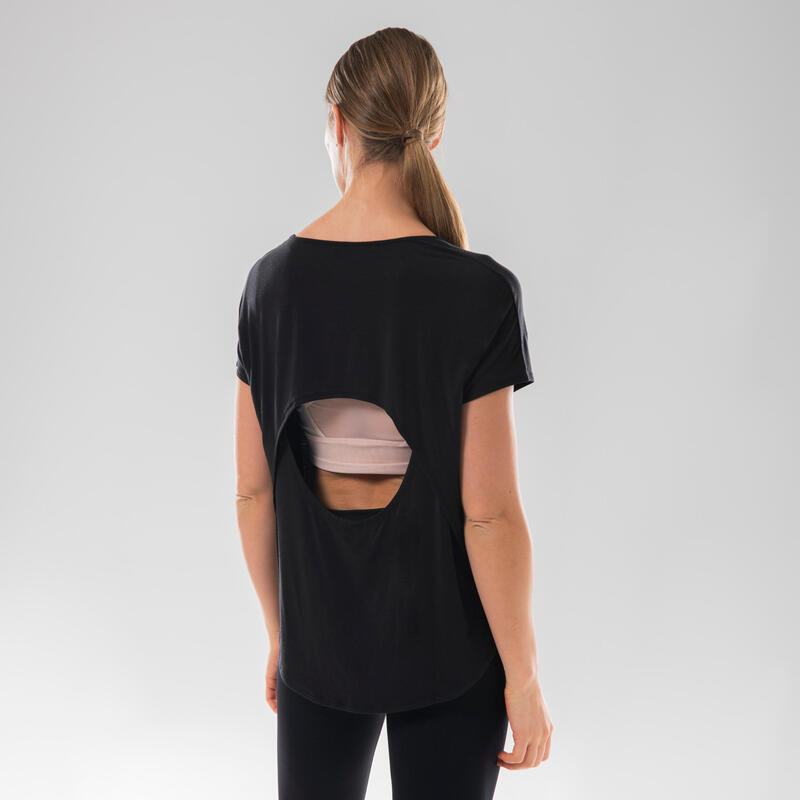 T-Shirt danse moderne fluide noir ouvert dans le dos pour femme