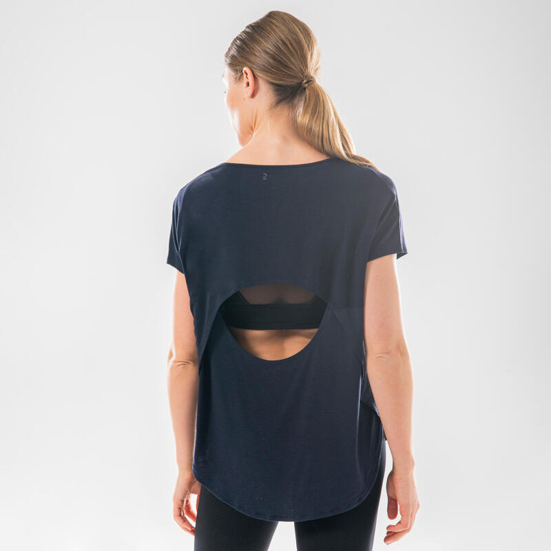T-Shirt danse moderne fluide bleu foncé ouvert dans le dos pour femme