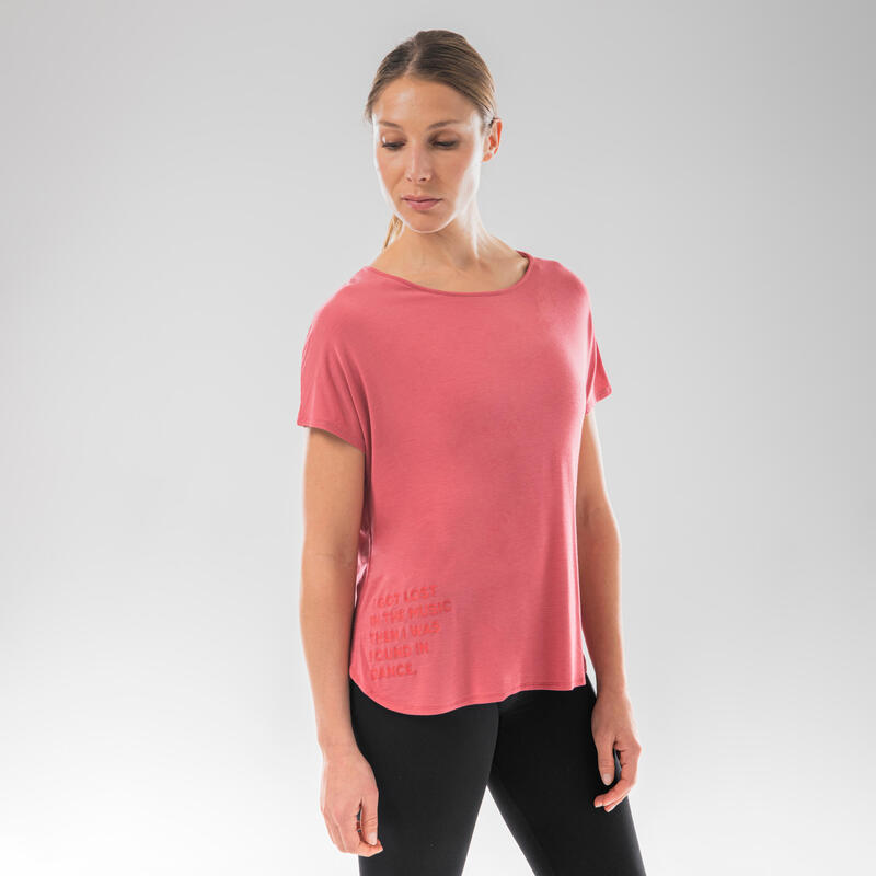 Soepel T-shirt voor moderne dans dames met open rug roze