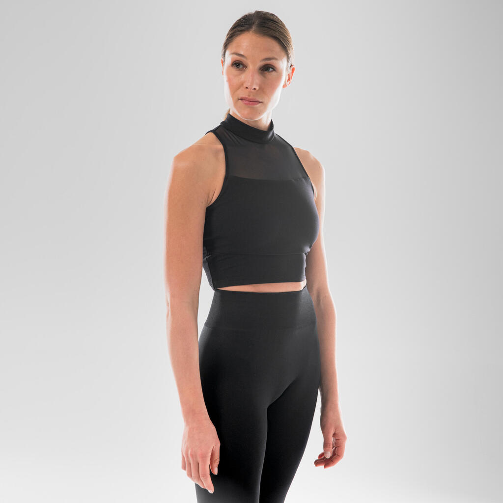 Women's No Bra Modern Dance High-Neck Crop Top - Black