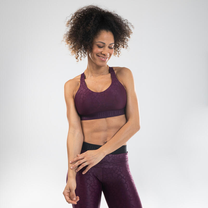 Sujetador-top danza fitness violeta con estampado mujer
