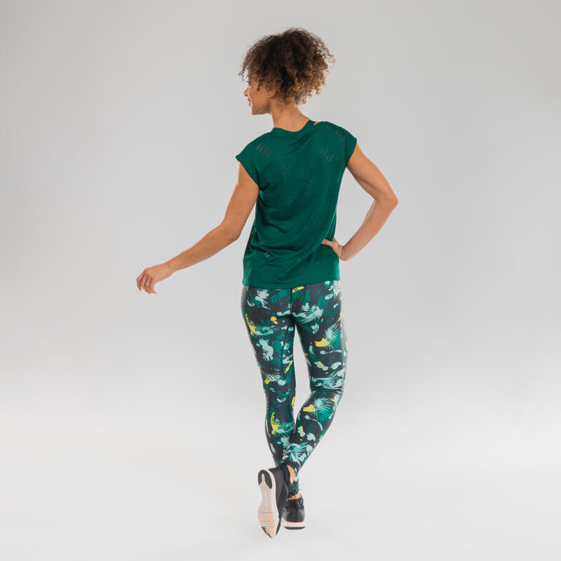 T-shirt de danse fitness ajouré vert femme