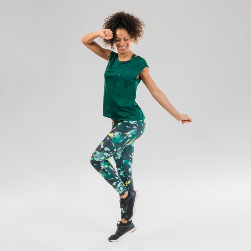 T-shirt de danse fitness ajouré vert femme