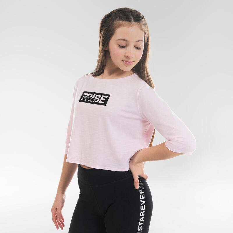 Camiseta danza moderna manga corta crop top Niños Starever rosa