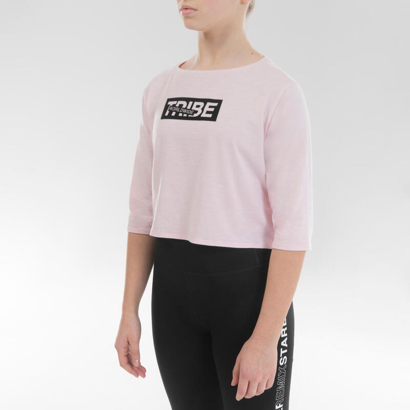 Camiseta danza moderna manga corta crop top Niños Starever rosa