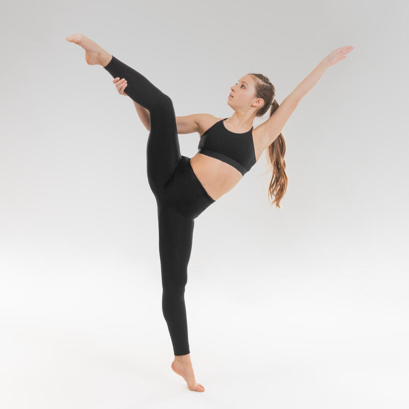 Lány leggings modern tánchoz és jazzbaletthez, varrás nélküli, magasított derék, fekete