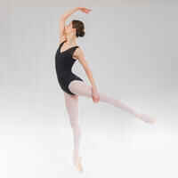 Women's Bi-Material Short-Sleeved Ballet Leotard - Black