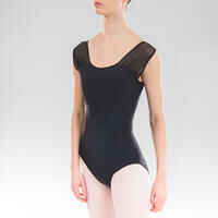 Women's Bi-Material Short-Sleeved Ballet Leotard - Black