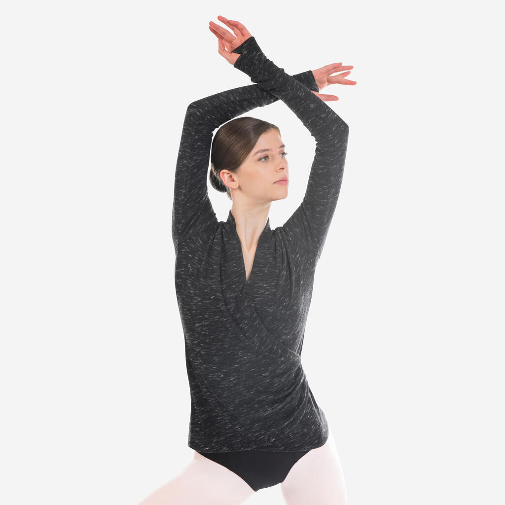 Women's Ballet Wrap Over Top - Mottled grey