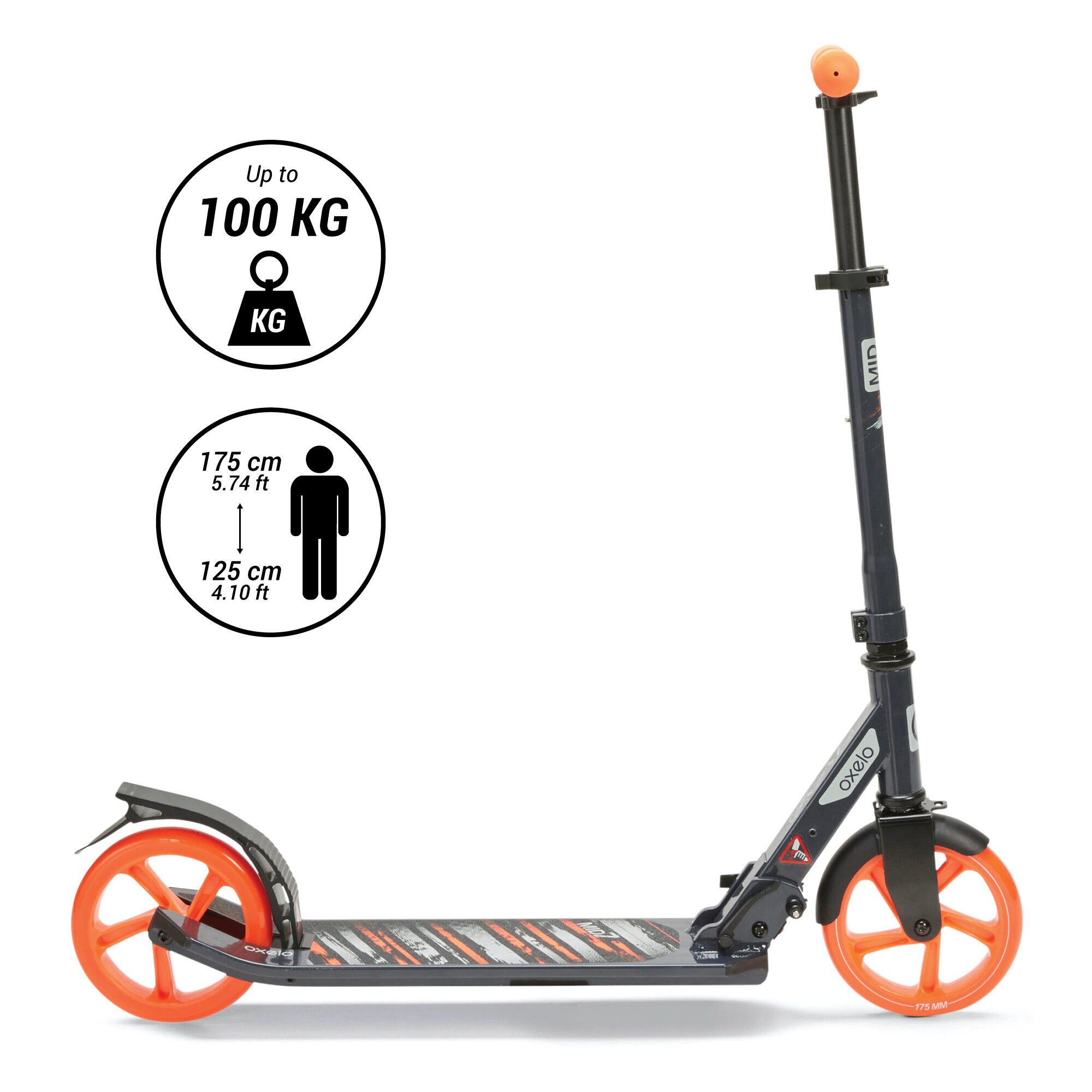 Kids' Scooter with Stand - Mid 7 Orange - OXELO