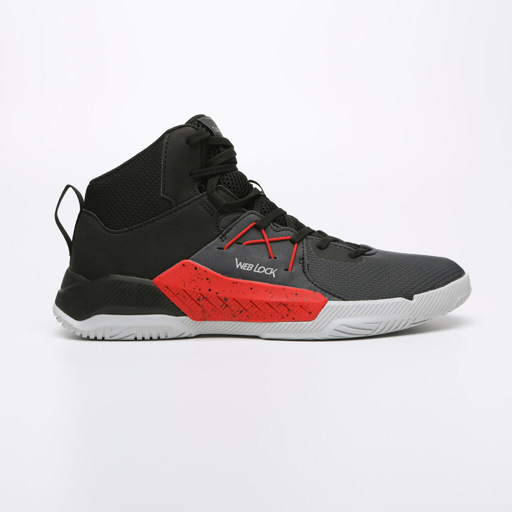 CHAUSSURES DE BASKETBALL HOMME/FEMME DEBUTANT - PROTECT 100 NOIR ROUGE