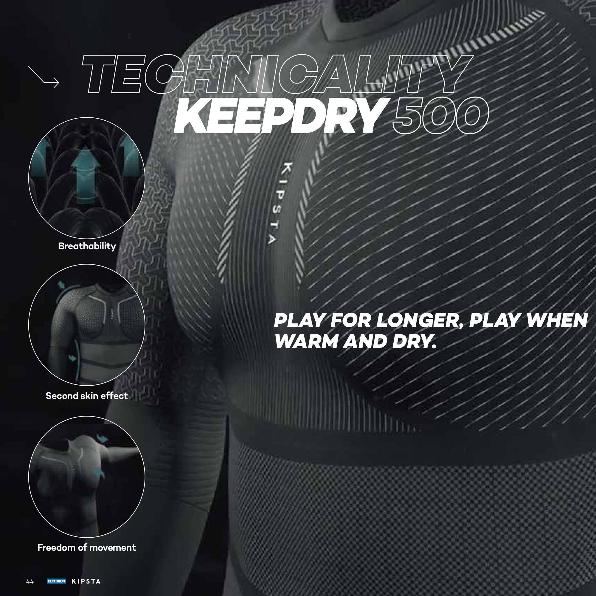 Adult Football Long-Sleeve Compression Base Layer Tight Keepdry 500 Black -  3