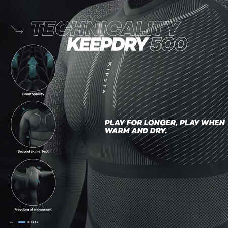 Camiseta térmica fútbol manga larga Adulto Kipsta Keepdry 500 negro