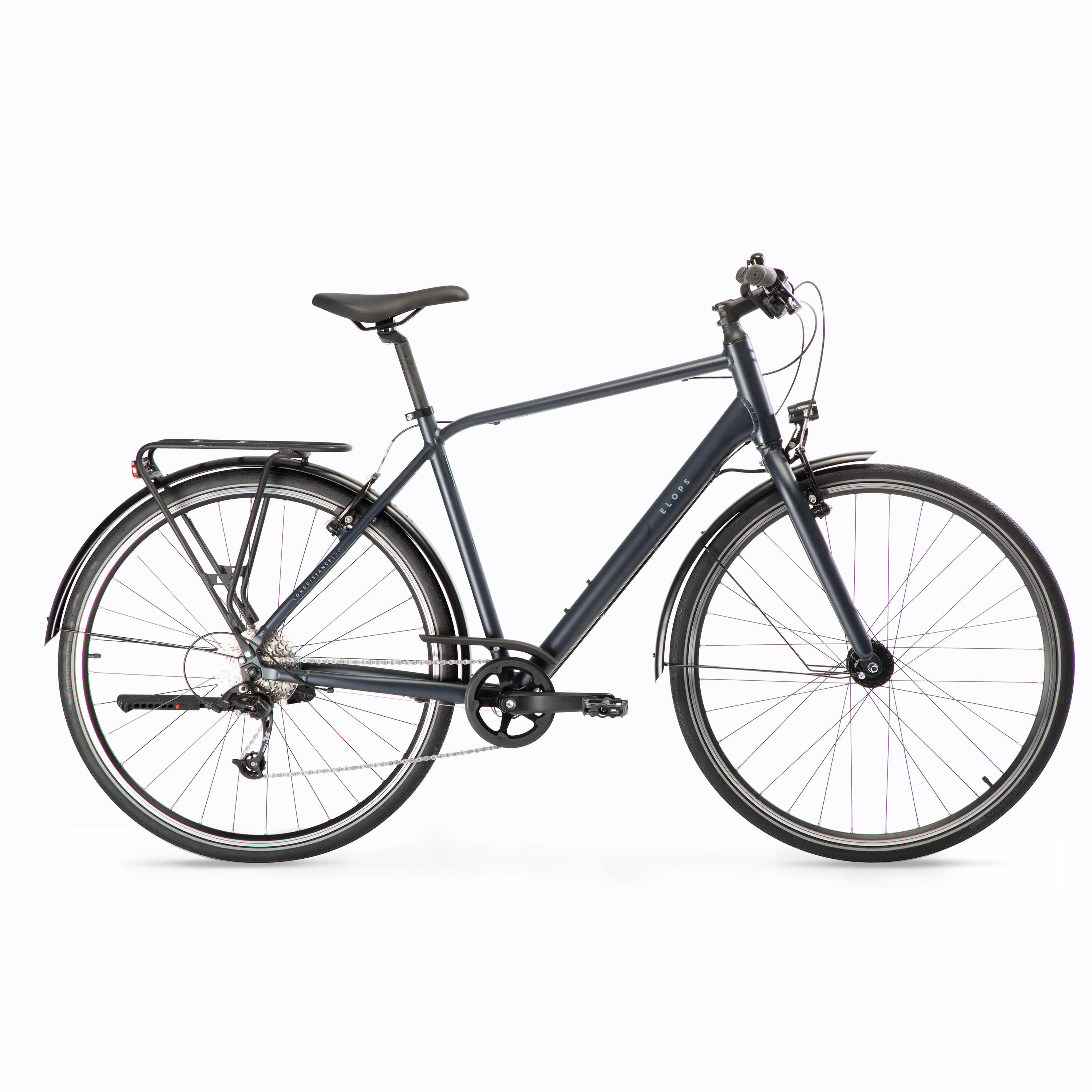 Bicicleta urbana larga distancia aluminio cuadro alto Elops 500 LD azul grisaceo 9/30