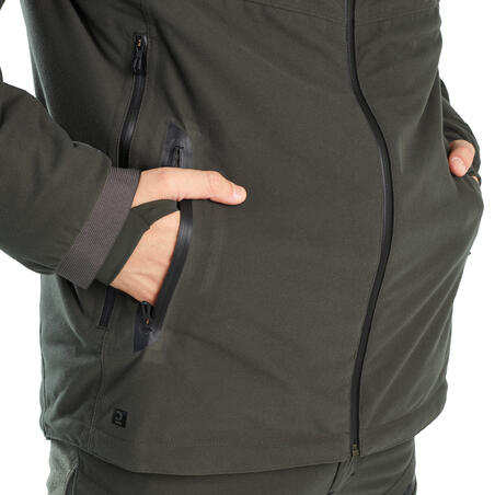 Куртка тепла 900 чорна 900 для полювання водонепроникна зелена