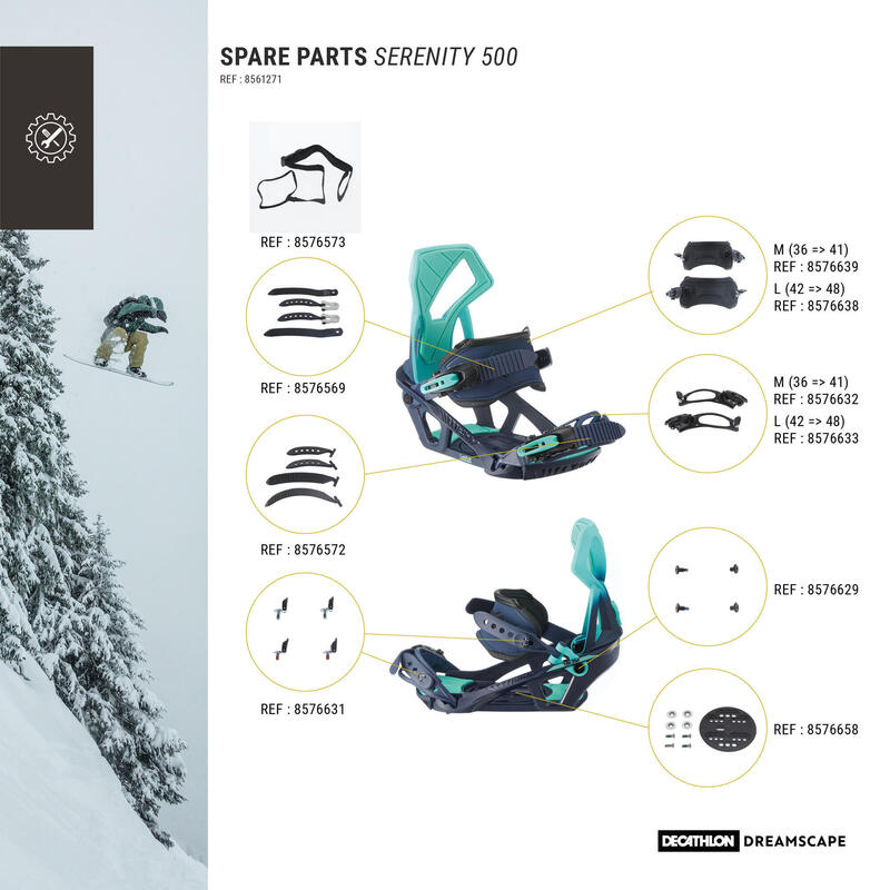 Fixations de snowboard piste / hors-piste, femme, Serenity 500 bleues